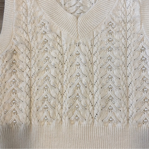 ZARA Knit Woven Pearl Details Sweater Vest Size Small - Picture 5 of 5